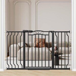 Black Wide Baby Gate with Door-Walk